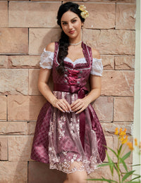 Garvee Abito tradizionale da donna Dirndl 3 pezzi, abito midi con stampa 3D per l'Oktoberfest, rosso, taglia 38