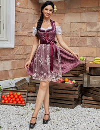 Garvee Abito tradizionale da donna Dirndl 3 pezzi, abito midi con stampa 3D per l'Oktoberfest, rosso, taglia 38