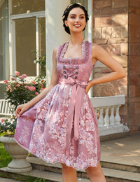 Garvee Dirndl Abito tradizionale da donna con grembiule in pizzo per l'Oktoberfest A-Rose Red 34