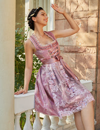 Garvee Dirndl Abito tradizionale da donna con grembiule in pizzo per l'Oktoberfest A-Rose Red 34