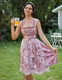 Garvee Dirndl Abito tradizionale da donna con grembiule in pizzo per l'Oktoberfest A-Rose Red 34