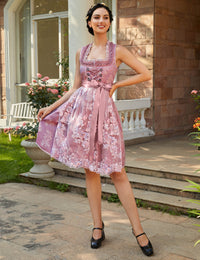 Garvee Dirndl Abito tradizionale da donna con grembiule in pizzo per l'Oktoberfest A-Rose Red 34