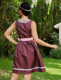 Abito tradizionale Dirndl corto da donna Garvee con grembiule in pizzo - Rosso, set da 2 pezzi, taglia S