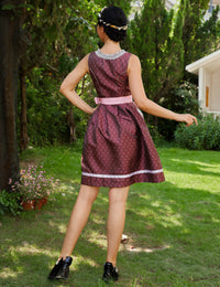 Abito tradizionale Dirndl corto da donna Garvee con grembiule in pizzo - Rosso, set da 2 pezzi, taglia S