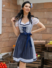 Garvee Dirndl Donna Midi 3 Pezzi Abito Tradizionale per Festa della Birra Carnevale Blu Floreale Taglia 44