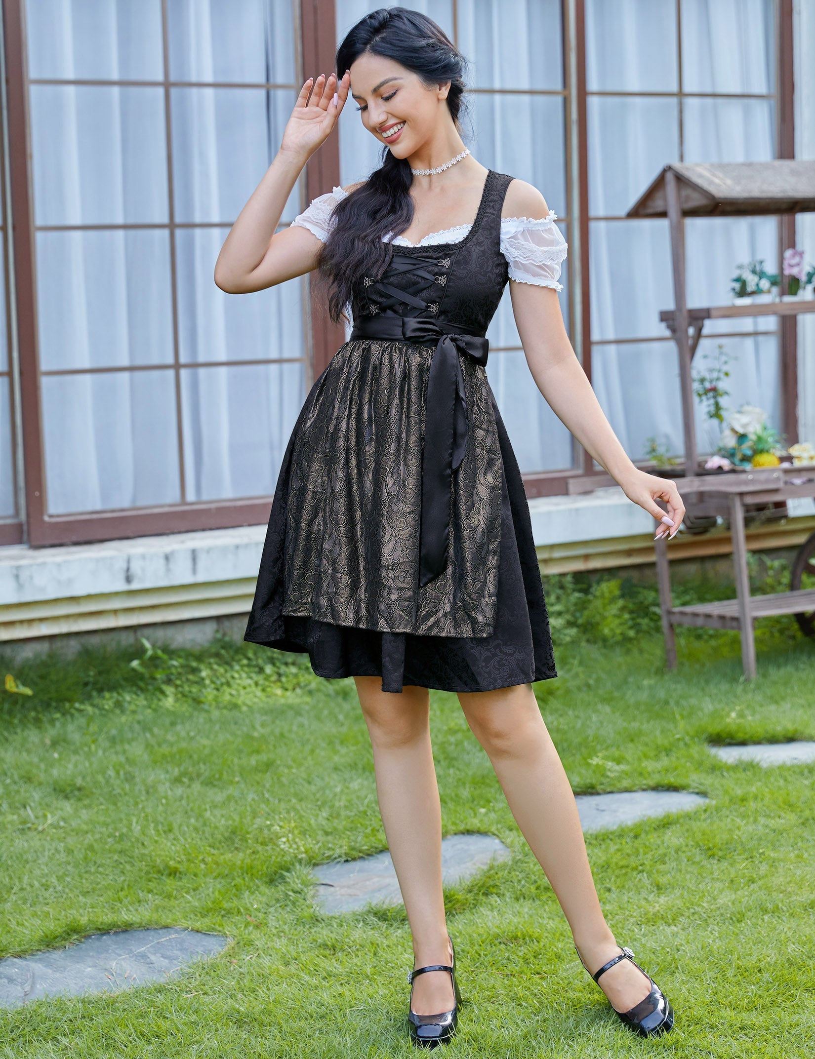Abito Tirolesa da donna Garvee, 3 pezzi, Oktoberfest, nero, taglia 36