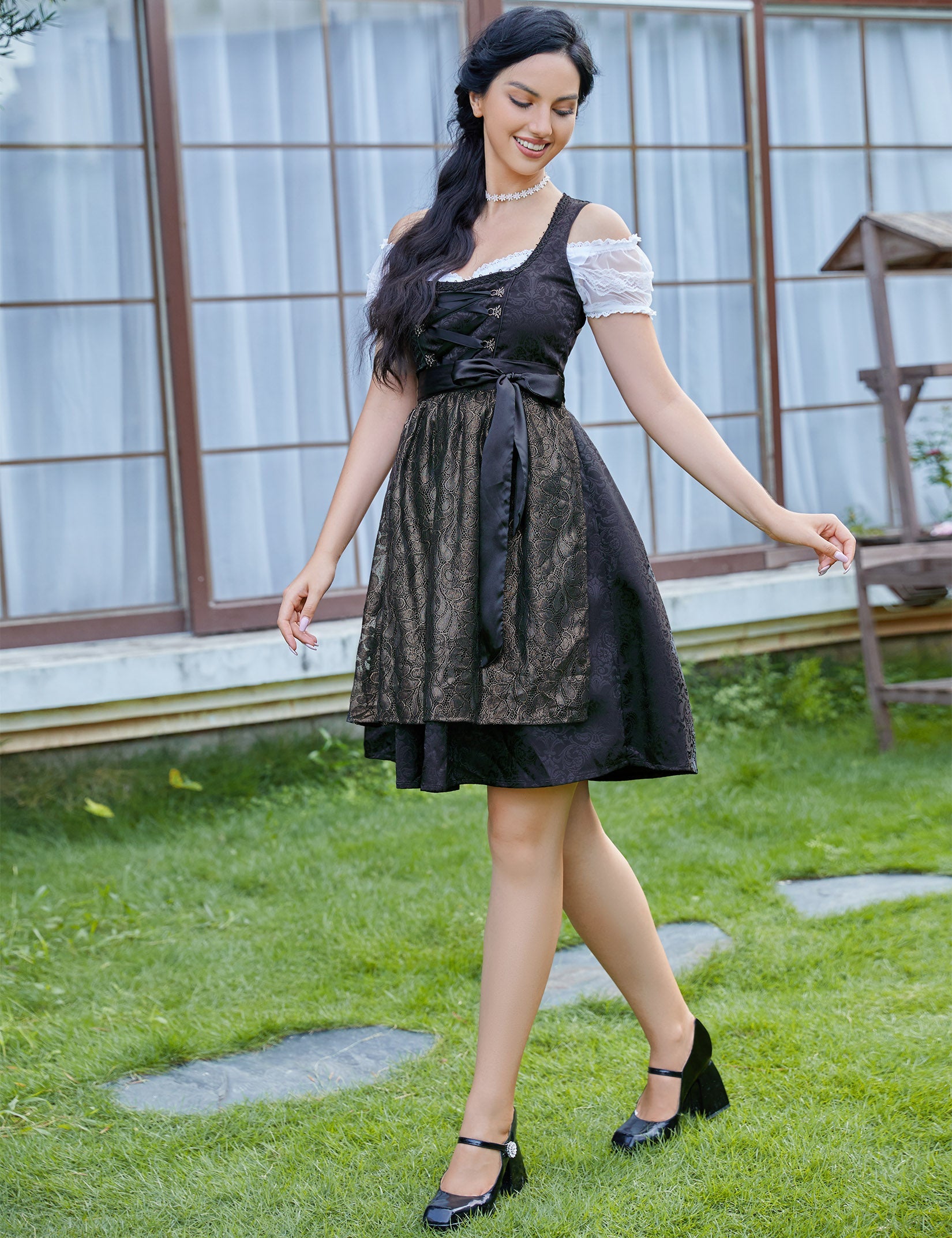 Abito Tirolesa da donna Garvee, 3 pezzi, Oktoberfest, nero, taglia 36