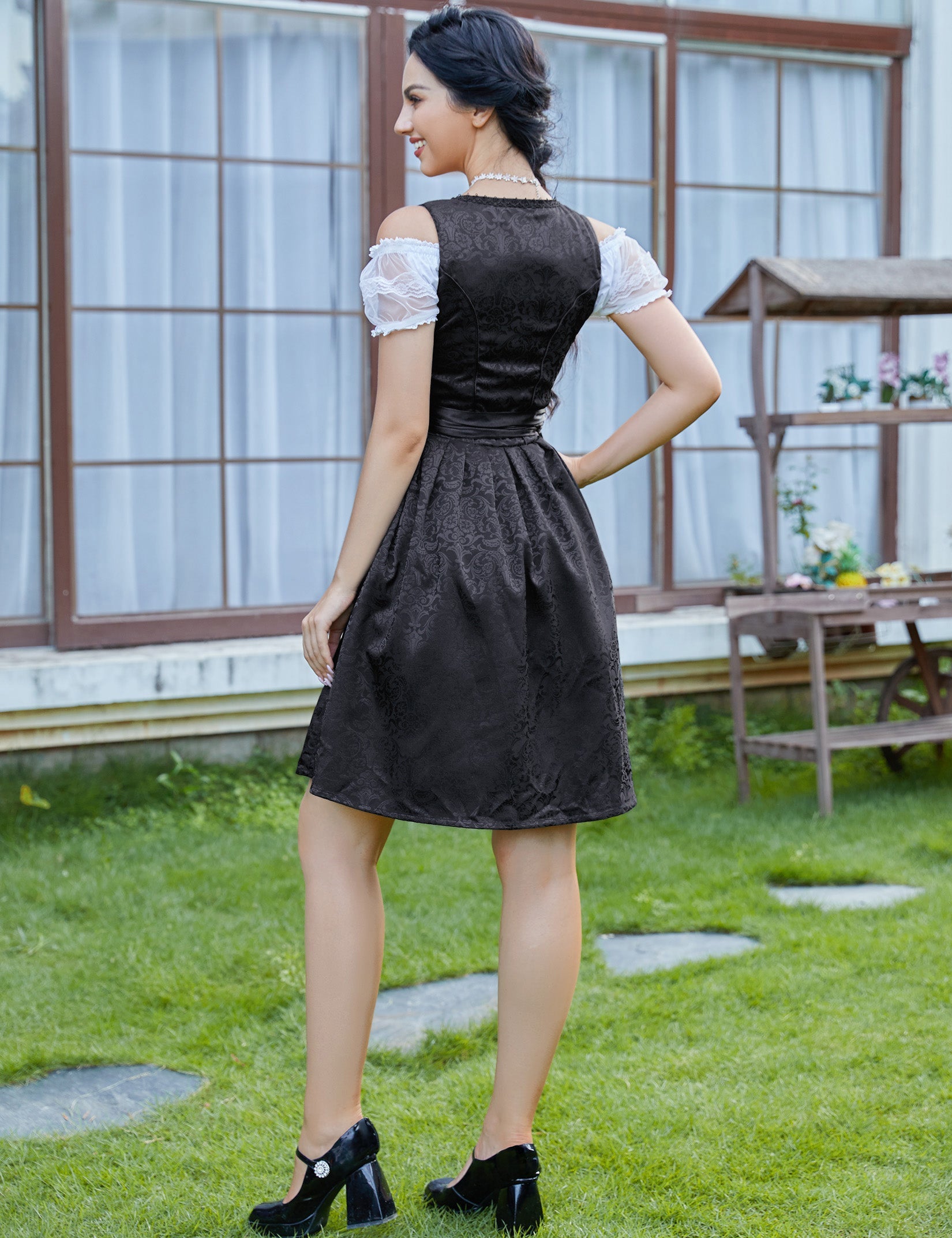 Abito Tirolesa da donna Garvee, 3 pezzi, Oktoberfest, nero, taglia 36