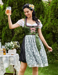 Garvee - Vestito Dirndl da donna, stile Oktoberfest bavarese, composto da 3 pezzi, camicetta bavarese a maniche corte, taglia 40, floreale