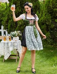 Garvee - Vestito Dirndl da donna, stile Oktoberfest bavarese, composto da 3 pezzi, camicetta bavarese a maniche corte, taglia 40, floreale