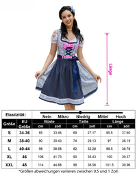 Garvee - Completo Dirndl bavarese per l'Oktoberfest da donna: camicetta e grembiule Dirndl - Abito Dirndl 3 pezzi, camicetta a maniche corte, abbigliamento bavarese, fiori 07 34