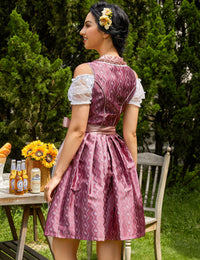 Garvee - Vestito tradizionale da donna Dirndl Midi, 3 pezzi, in pizzo rosso, taglia 34, per Oktoberfest, Carnevale, Matrimonio