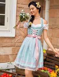 Abito Dirndl Garvee da donna, 3 pezzi, Carnevale Oktoberfest, blu e verde, taglia 40