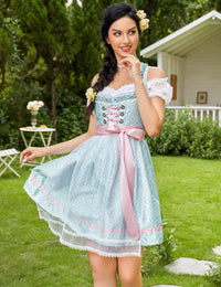 Abito Dirndl Garvee da donna, 3 pezzi, Carnevale Oktoberfest, blu e verde, taglia 40