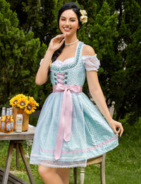 Abito Dirndl Garvee da donna, 3 pezzi, Carnevale Oktoberfest, blu e verde, taglia 40