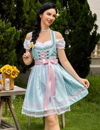Abito Dirndl Garvee da donna, 3 pezzi, Carnevale Oktoberfest, blu e verde, taglia 40