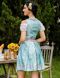 Abito Dirndl Garvee da donna, 3 pezzi, Carnevale Oktoberfest, blu e verde, taglia 40