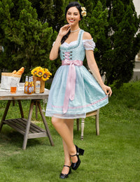 Abito Dirndl Garvee da donna, 3 pezzi, Carnevale Oktoberfest, blu e verde, taglia 40