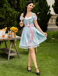 Abito Dirndl Garvee da donna, 3 pezzi, Carnevale Oktoberfest, blu e verde, taglia 40