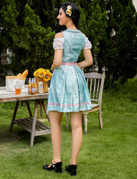 Abito Dirndl Garvee da donna, 3 pezzi, Carnevale Oktoberfest, blu e verde, taglia 40