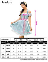 Garvee Dirndl Damen Midi 3tlg Trachtenkleid Oktoberfest Karneval Blau-Grün Größe 38 Elegante Baumwolle Polyester Kleid Bluse Schürze