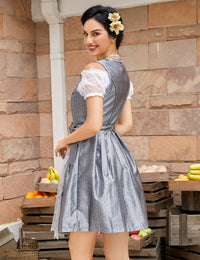 Garvee - Vestito tradizionale da donna Dirndl Midi, 3 pezzi, in pizzo grigio, taglia 34, per Oktoberfest, Carnevale, Matrimonio