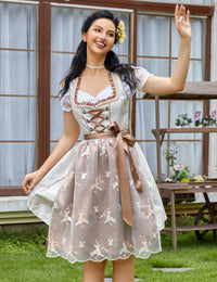 Garvee Dirndl da donna, set di 3 pezzi, abito tradizionale midi color cachi, taglia 38, con camicetta e grembiule per l'Oktoberfest e il Carnevale