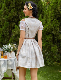 Garvee Dirndl da donna, set di 3 pezzi, abito tradizionale midi color cachi, taglia 38, con camicetta e grembiule per l'Oktoberfest e il Carnevale