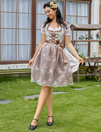 Garvee Dirndl da donna, set di 3 pezzi, abito tradizionale midi color cachi, taglia 38, con camicetta e grembiule per l'Oktoberfest e il Carnevale