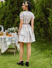 Garvee Dirndl da donna, set di 3 pezzi, abito tradizionale midi color cachi, taglia 38, con camicetta e grembiule per l'Oktoberfest e il Carnevale