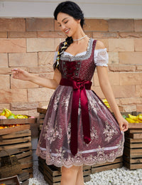 Garvee - Vestito tradizionale Dirndl Midi da donna, 3 pezzi, rosso, taglia 42, per Oktoberfest, Carnevale, Matrimonio