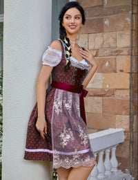Garvee - Vestito tradizionale Dirndl Midi da donna, 3 pezzi, rosso, taglia 42, per Oktoberfest, Carnevale, Matrimonio