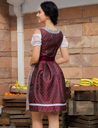 Garvee - Vestito tradizionale Dirndl Midi da donna, 3 pezzi, rosso, taglia 42, per Oktoberfest, Carnevale, Matrimonio