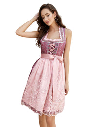 Abito tradizionale da donna Garvee Dirndl in due pezzi, lunghezza media con grembiule in pizzo, ideale per l'Oktoberfest, rosa intenso, taglia 38, qualità premium