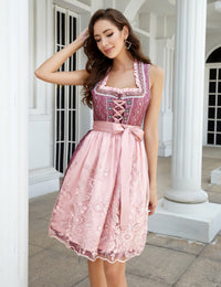 Abito tradizionale Dirndl Garvee, corto, Dirndl medio da donna con grembiule in pizzo per l'Oktoberfest, B-Rosa, taglia 38