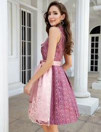 Abito tradizionale da donna Garvee Dirndl in due pezzi, lunghezza media con grembiule in pizzo, ideale per l'Oktoberfest, rosa intenso, taglia 38, qualità premium