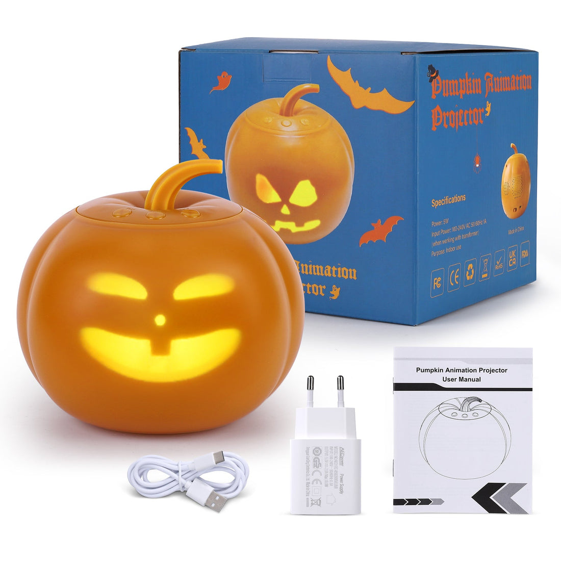 Lampada di proiezione animata a forma di zucca GARVEE per Halloween con 16 animazioni ed effetti sonori, inglese, per uso interno ed esterno, arancione