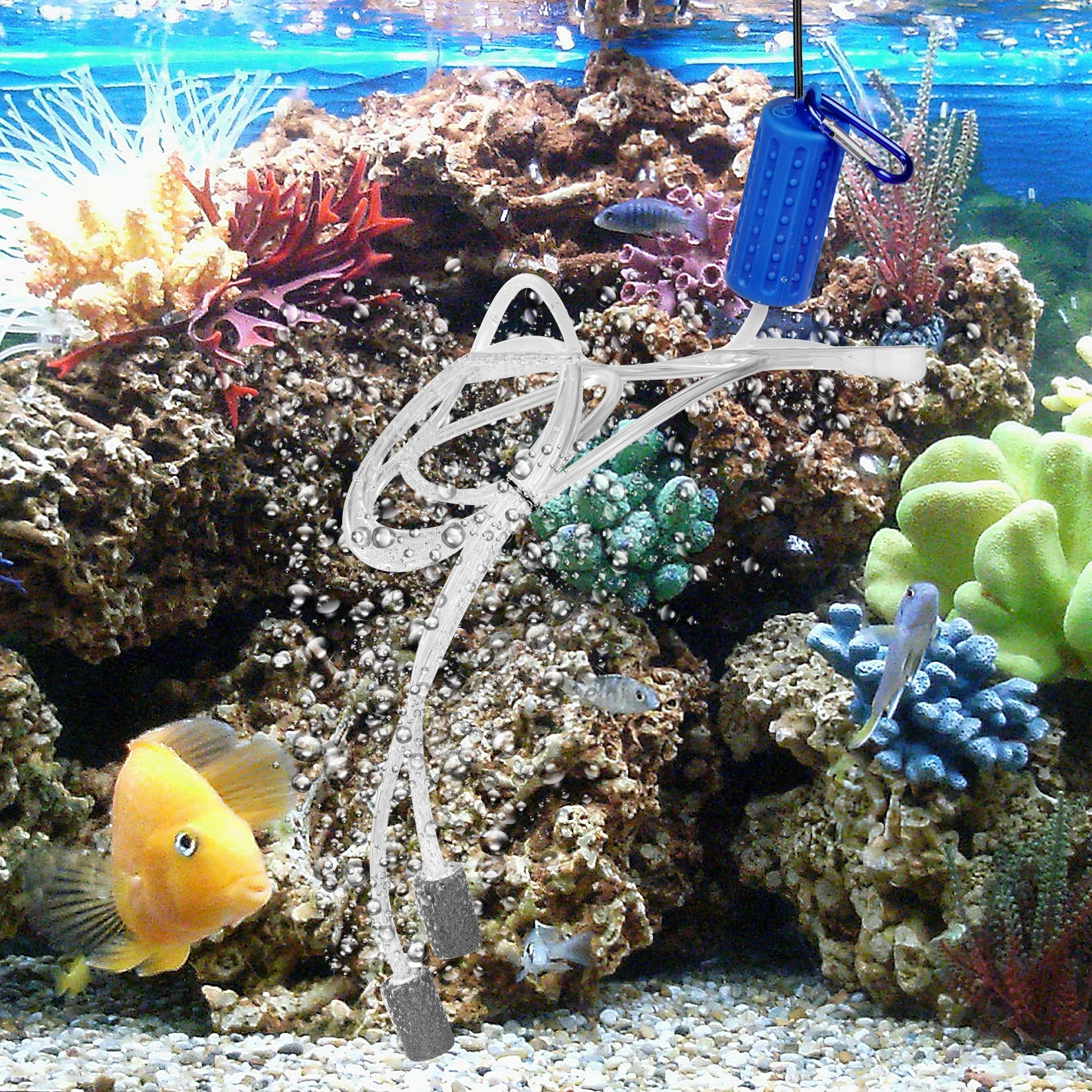 GARVEE Pompa d'aria per acquario Mini USB con doppia pietra porosa per pesci da interno ed esterno, silenziosa, portatile, tubo in silicone