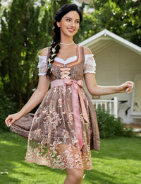 Garvee - Vestito tradizionale da donna, 3 pezzi, Dirndl, abito midi rosa, taglia 34, per l'Oktoberfest, con camicetta e grembiule