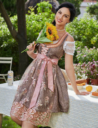 Garvee - Vestito tradizionale da donna, 3 pezzi, Dirndl, abito midi rosa, taglia 34, per l'Oktoberfest, con camicetta e grembiule