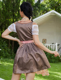 Garvee - Vestito tradizionale da donna, 3 pezzi, Dirndl, abito midi rosa, taglia 34, per l'Oktoberfest, con camicetta e grembiule