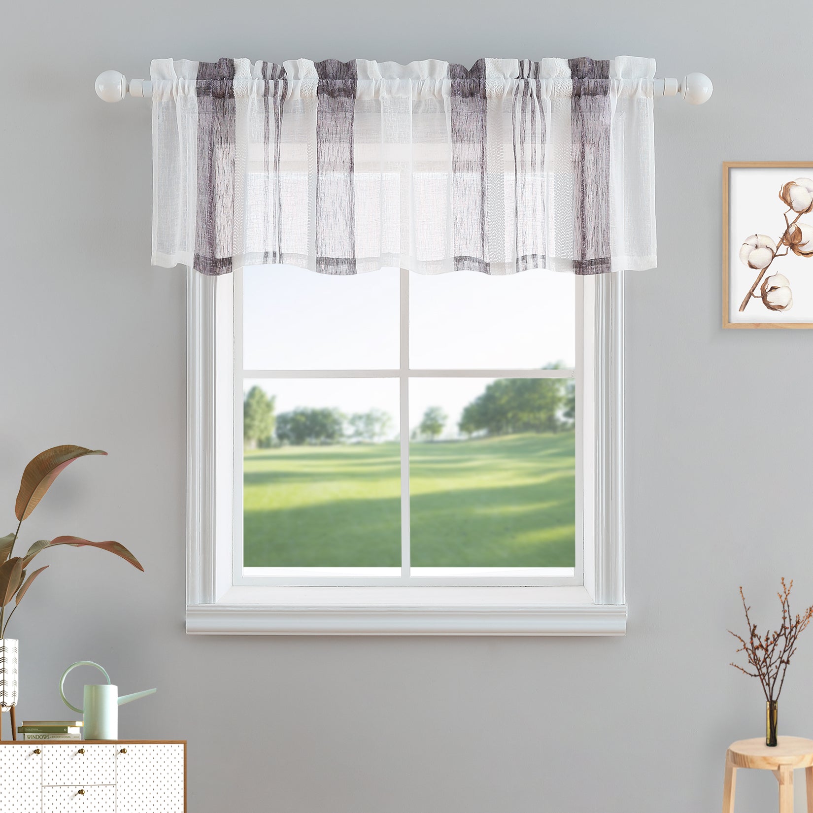 Tenda da cucina Garvee con strisce verticali, finto lino, semitrasparente, 54"x15", viola, tasca per asta, stile fattoria