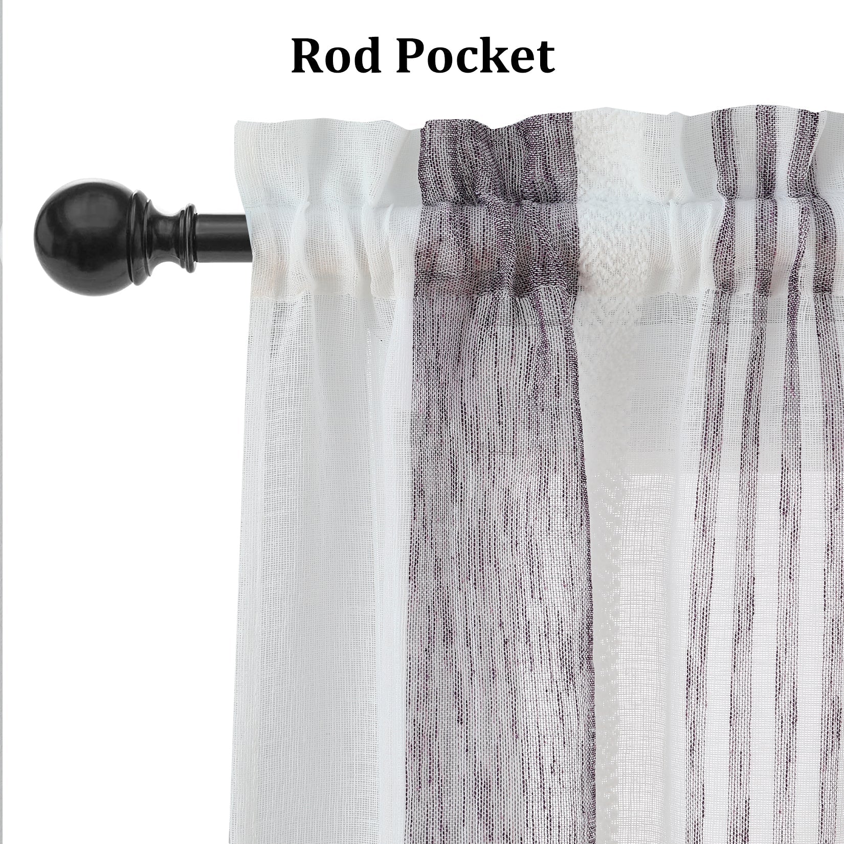 Tenda da cucina Garvee con strisce verticali, finto lino, semitrasparente, 54"x15", viola, tasca per asta, stile fattoria