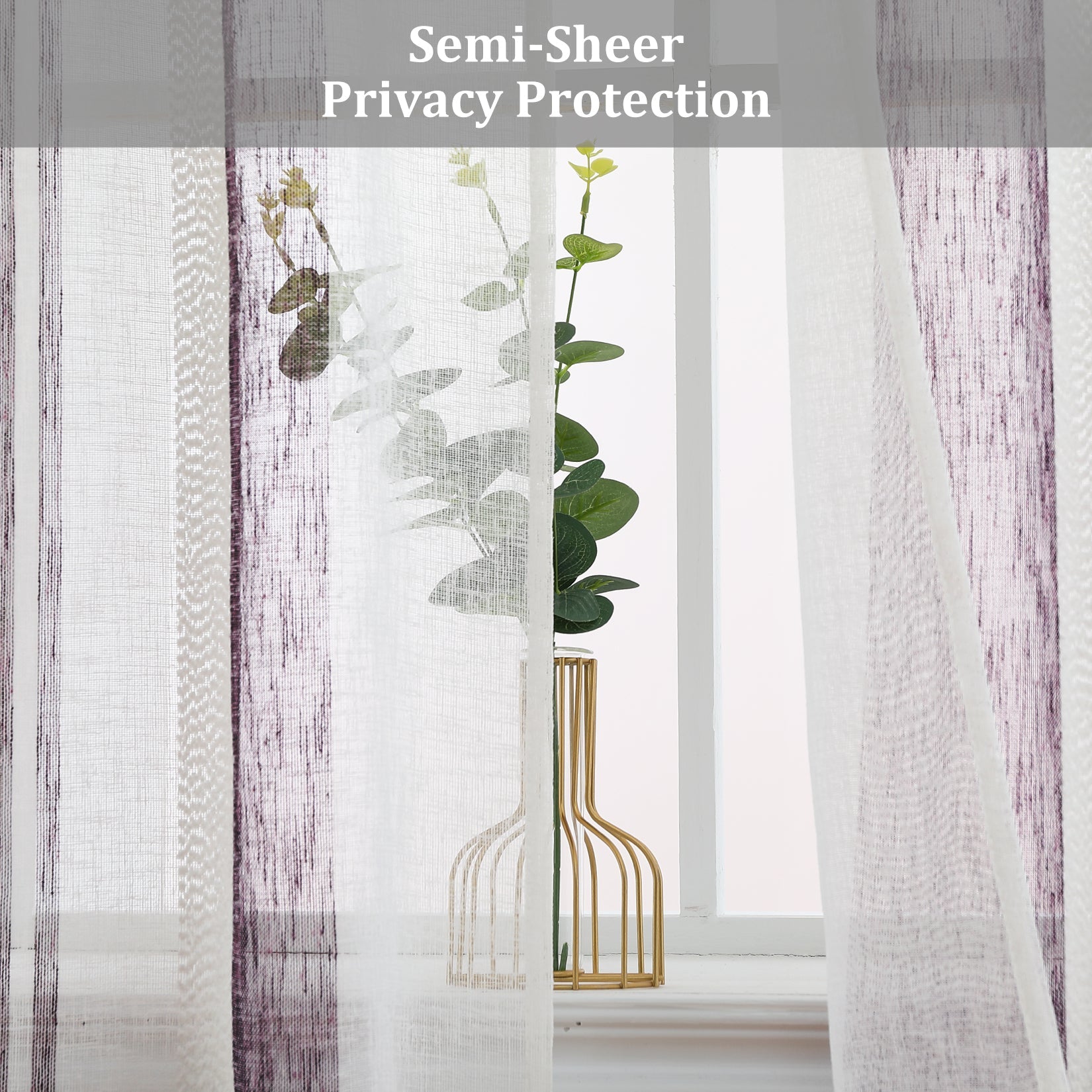Tenda da cucina Garvee con strisce verticali, finto lino, semitrasparente, 54"x15", viola, tasca per asta, stile fattoria