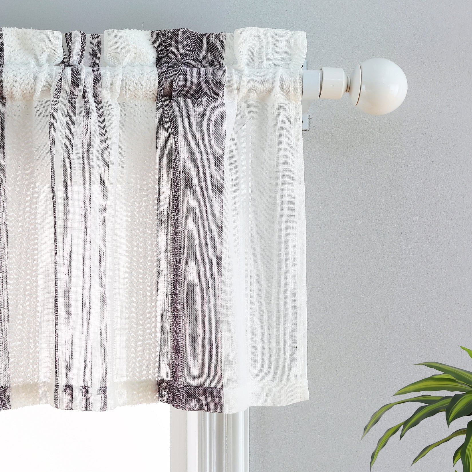 Tenda da cucina Garvee con strisce verticali, finto lino, semitrasparente, 54"x15", viola, tasca per asta, stile fattoria