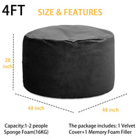 Pouf sacco in memory foam Garvee da 4 piedi per adulti, stile divano grande, rivestimento in microfibra rimovibile, nero, adatto per il soggiorno