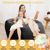 Pouf sacco in memory foam Garvee da 4 piedi per adulti, stile divano grande, rivestimento in microfibra rimovibile, nero, adatto per il soggiorno