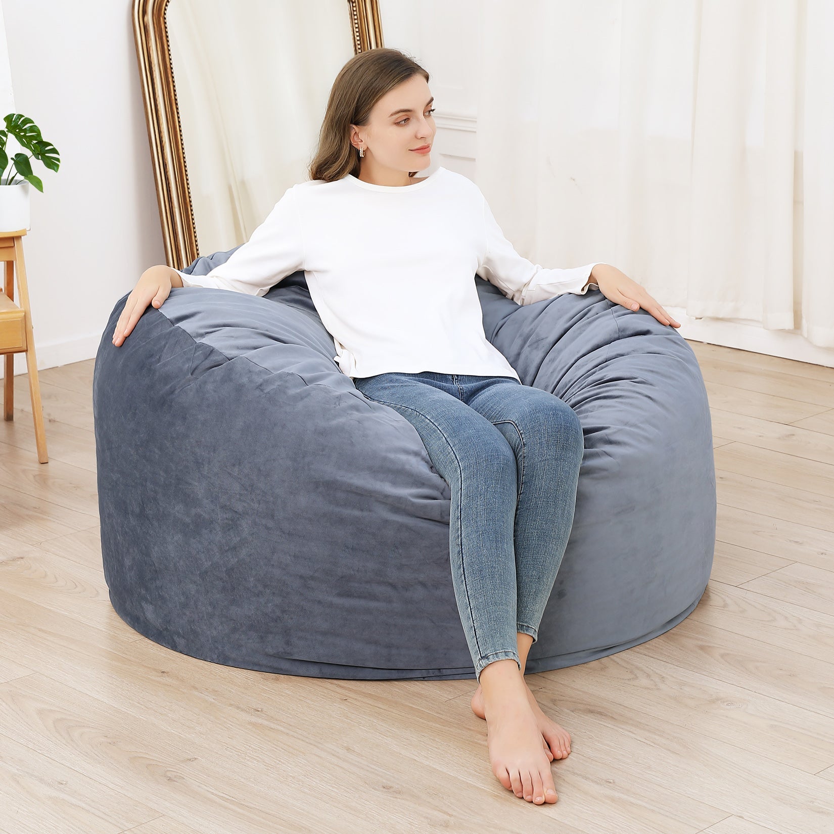 Pouf sacco in memory foam Garvee da 4 piedi, stile divano grande, morbida fodera in microfibra, rimovibile, grigio, per soggiorno e relax