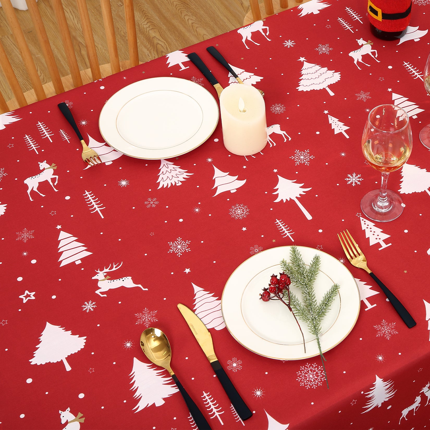 Garvee Weihnachtstischdecke Wasserdicht Polyester Hirsch Motiv 137x229cm Für Esszimmer & Partys