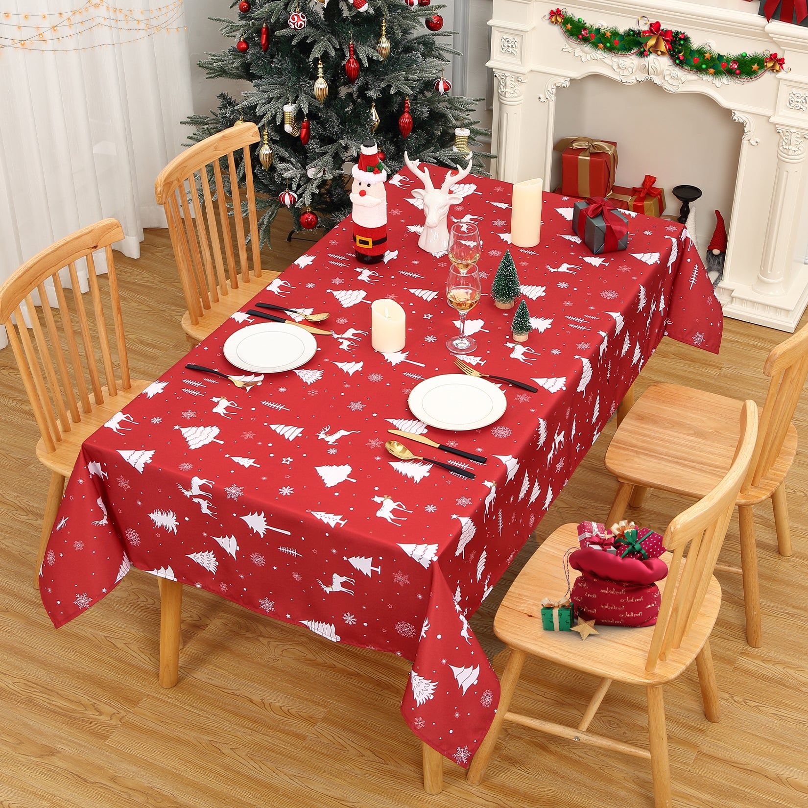 Garvee Weihnachtstischdecke Wasserdicht Polyester Hirsch Motiv 137x229cm Für Esszimmer & Partys